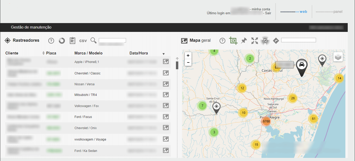 Tela do Sistema de Rastreamento